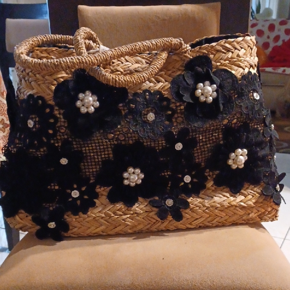 Sophisticated Black and Tan Lace Tote Bag